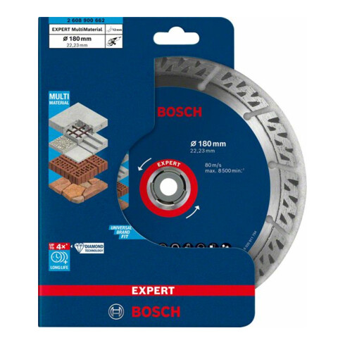 Bosch Disco da taglio diamantati EXPERT MultiMaterial 180x22,23x2,4x12mm, per smerigliatrici angolari grandi con dado di serraggio
