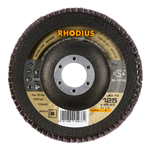 RHODIUS Disco abrasivo lamellare ALPHAline LSZ F2 125x22,23mm, grana 40