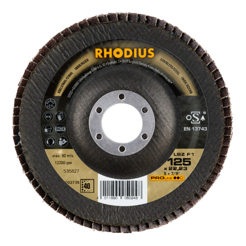 RHODIUS Disco abrasivo lamellare PROline LSZ F1 125x22,23mm, grana 40