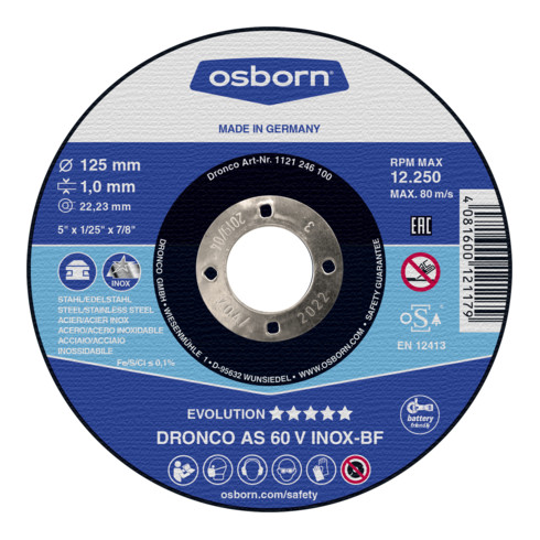 Osborn Disco da taglio AS60V Inox 115x1,0x22,23mm T41