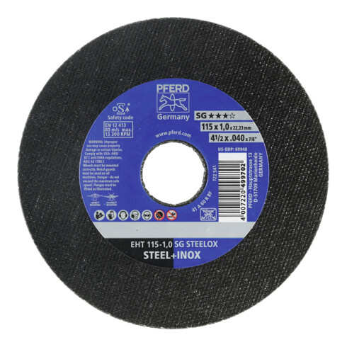 PFERD Disco da taglio EHT 115-1.0 SG STEELOX 22,23mm, dritto