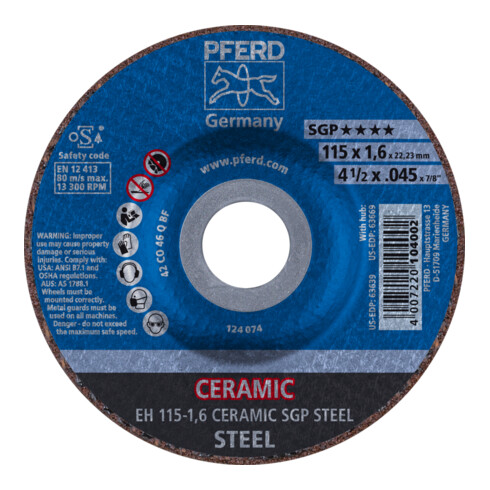 PFERD Disco da taglio EH CERAMIC SGP STEEL 1,6mm