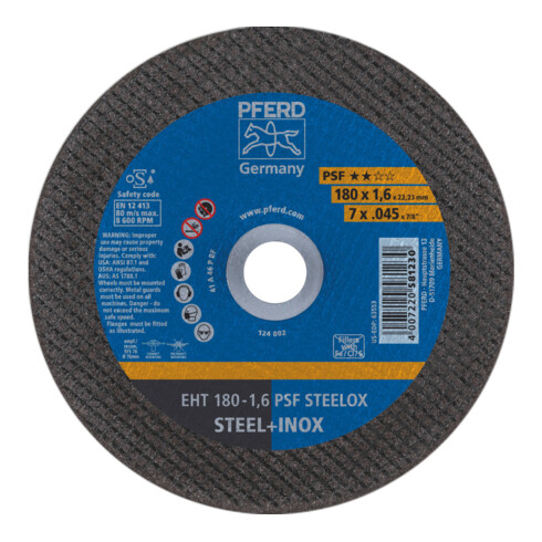 PFERD Disco da taglio EHT 115-1,0 PSF STEELOX Inox, dritto