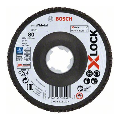 Bosch Disco lamellare X571 Best for Metal, angolato, 125mm, K 80, fibra
