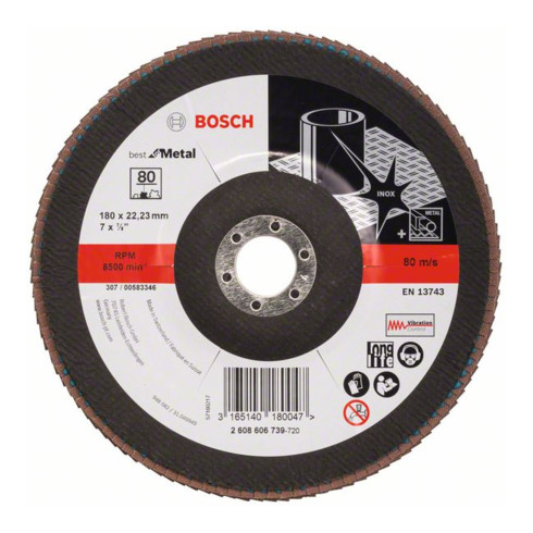 Disco lamellare Bosch X571 Best for Metal, angolato, 180x22,23mm, 80, vetro
