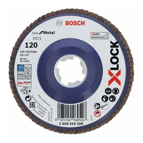Bosch Disco lamellare X571 Best for Metal, dritto, 115mm, K 120, plastica