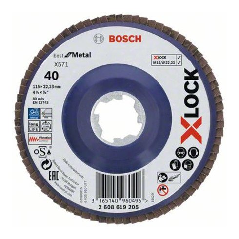 Bosch Disco lamellare X571 Best for Metal, dritto, 115mm, K 40, plastica