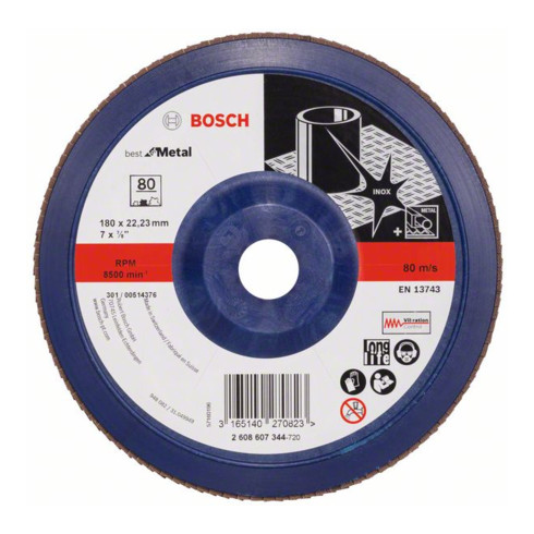 Disco lamellare Bosch X571 Best for Metal, dritto, 180x22,23mm, 80, supporto in plastica