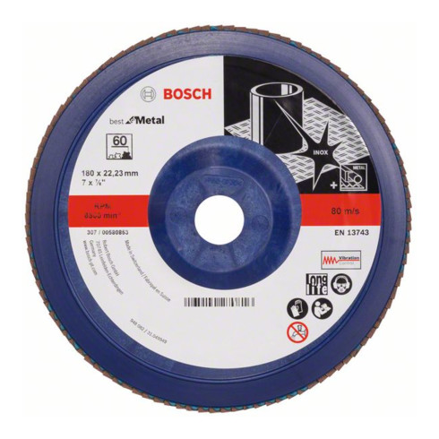 Disco lamellare Bosch X571 Best for Metal, dritto, 180x22,23mm, 60, supporto in plastica