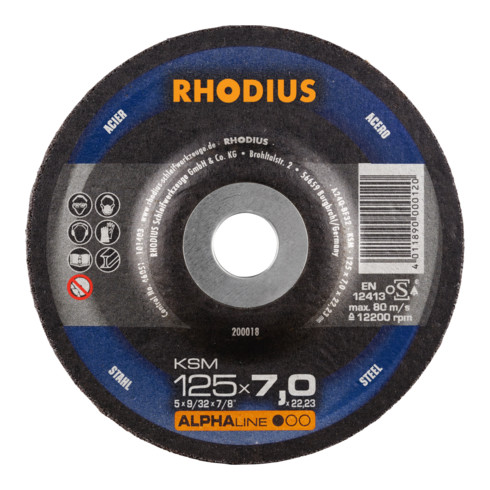 RHODIUS Disco per sgrossatura ALPHAline KSM 125x7,0x22,23mm acciaio