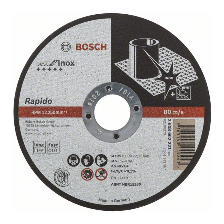 Bosch disco da taglio diritto Best for Inox Rapido Long Life A 60 W BF 41, 125x22,23x1 mm