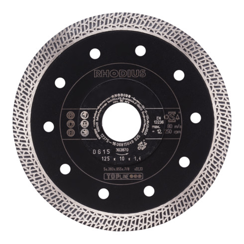 RHODIUS Disco per troncatura diamantato TOPline DG15 125x10,0x1,4x22,23mm
