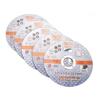 Disque à couper pour acier inoxydable Ø 115 x 1,0 x 22,2 mm5 pièces BGS