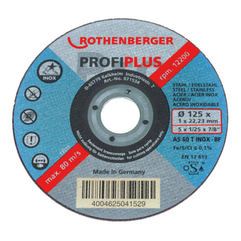 Disque à découper Rothenberger INOX PROFI Plus, 115x1, en étain (contenu 10 pcs.)