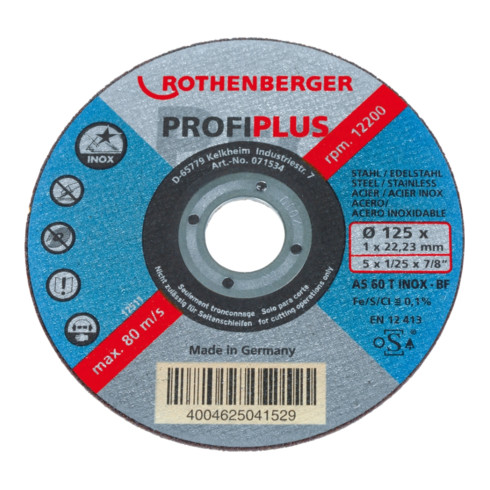 Disque à découper Rothenberger INOX PROFI Plus, 115x1, en étain (contenu 10 pcs.)