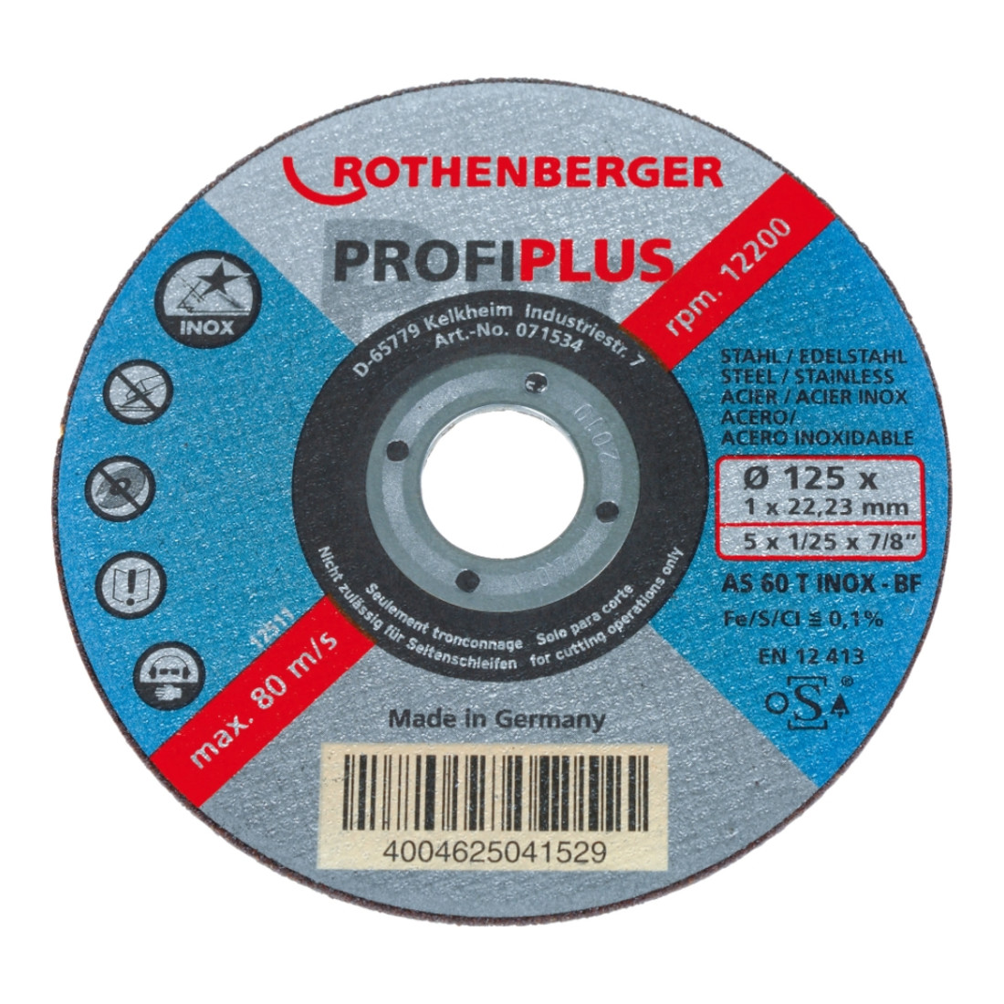 Disque à découper Rothenberger INOX PROFI Plus, 115x1, en étain (contenu 10 pcs.)