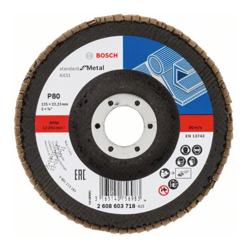 Disque à lamelles Bosch X431 Standard pour métal, droit, 125 mm, 80, tissu de verre