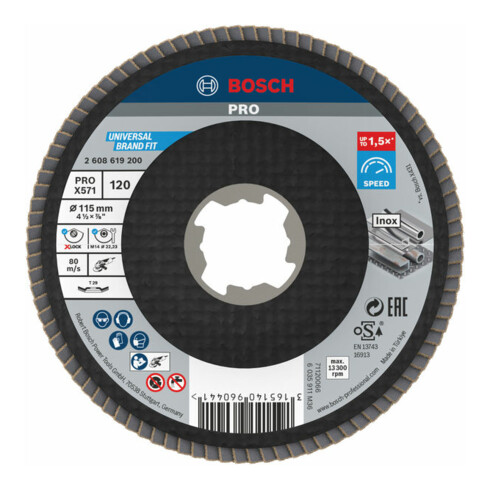 Disque à lamelles Bosch X571 Best for Metal coudé 115 mm K 120 Fibre