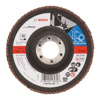 Disque à lamelles Bosch X571, pour métal, coudé, 115 x 22,23 mm, 40, verre