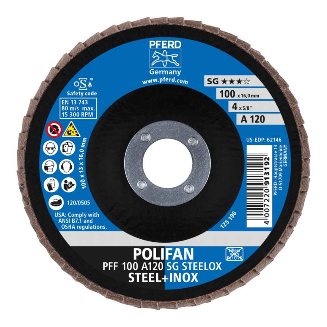 Rondelle crantée PFERD POLIFAN PFF A SG STEELOX/16,0 100 mm