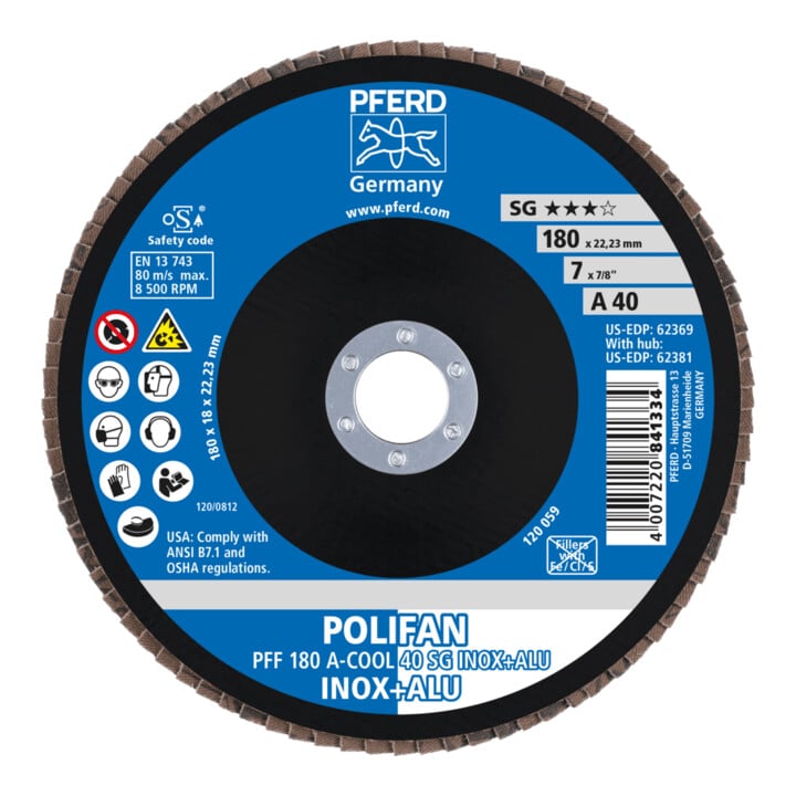 PFERD TOOLS Disque à lamelles POLIFAN PFF A-COOL SG INOX+ALU 180 mm