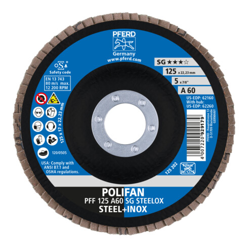 Disque à lamelles POLIFAN® A SG STEELOX D. 125 mm granul. A-60 plat acier/bois c