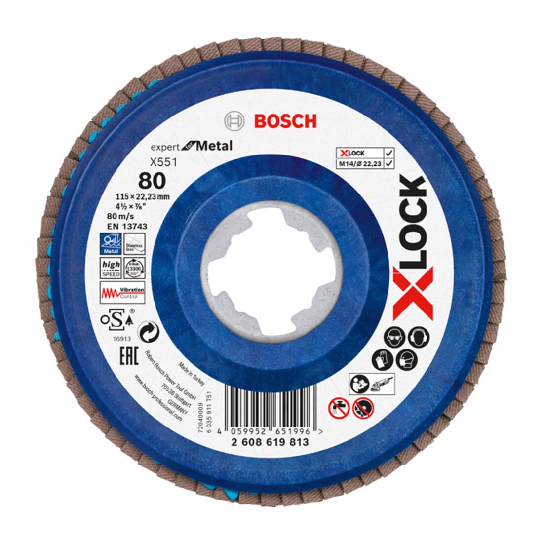 Disque à lamelles X-LOCK X551 Bosch, Expert for Metal, K : 80, 115 mm