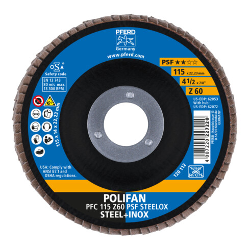 PFERD POLIFAN disque à lamelles PFC PSF STEELOX Z zircone alumine