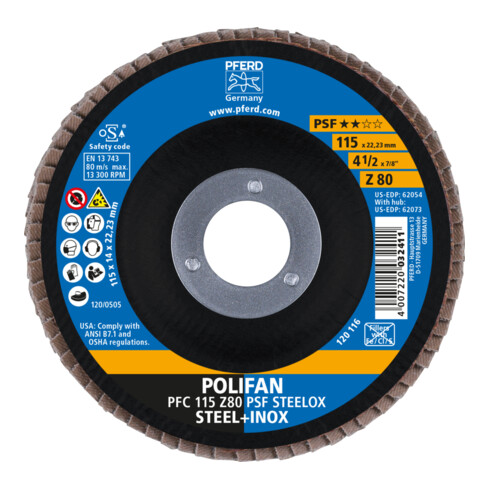 PFERD POLIFAN disque à lamelles PFC PSF STEELOX Z zircone alumine