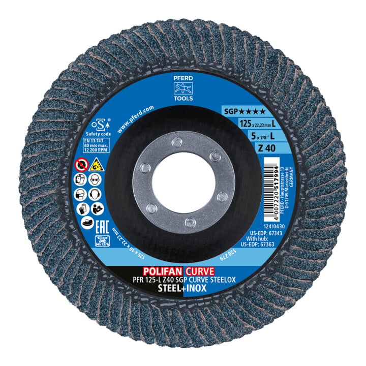 Disque à lamelles Z SGP CURUE STEELOX D. 125 mm granul. 40 INOX corindon zirconi