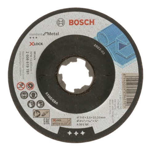 Disque à tronçonner à moyeu déporté Standard for Metal X-Lock Bosch, diamètre 115 mm