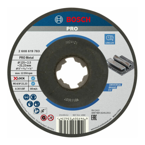 Disque à tronçonner à moyeu déporté Standard for Metal X-Lock Bosch, diamètre 125 mm