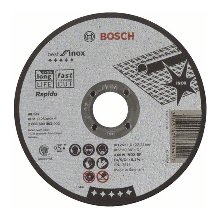 Disque à tronçonner à moyeu plat Best for Inox - Rapido A 60 W INOX BF, 125 mm, 1,0 mm