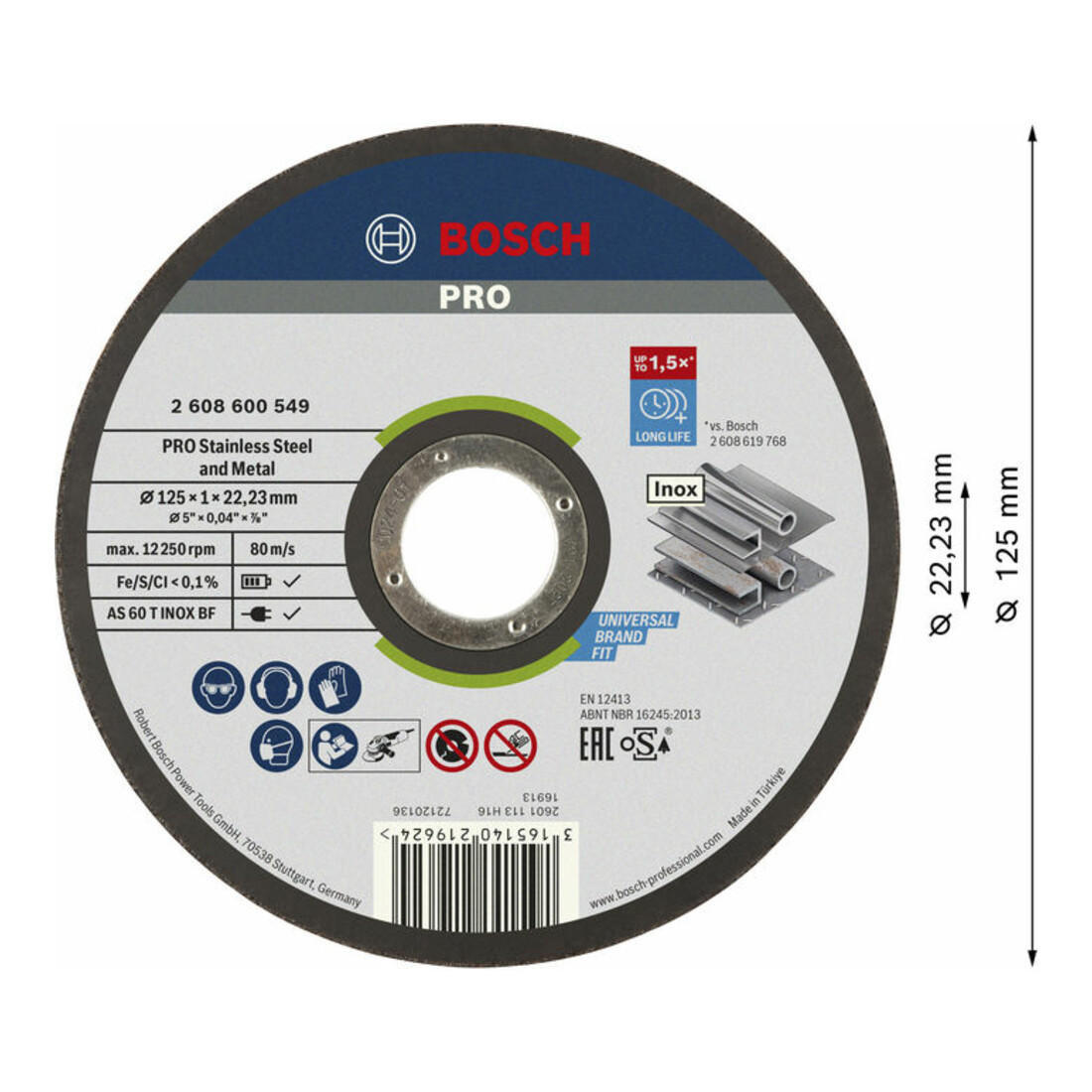 Disque à tronçonner à moyeu plat Expert for Inox - Rapido AS 60 T INOX BF, 125 mm, 1,0 mm