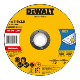 Disque à tronçonner DEWALT haute performance 115x3x22,23mm Inox type 42 (déporté) DWA8434SIA-AE