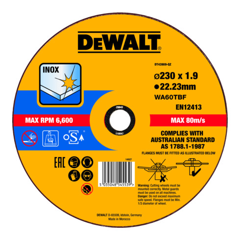 Disque à tronçonner haute performance DEWALT acier inoxydable, plat