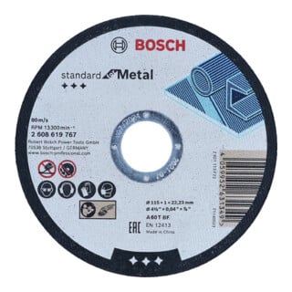 Disque à tronçonner droit Bosch, Standard for Metal 115 mm, 22.23 mm.