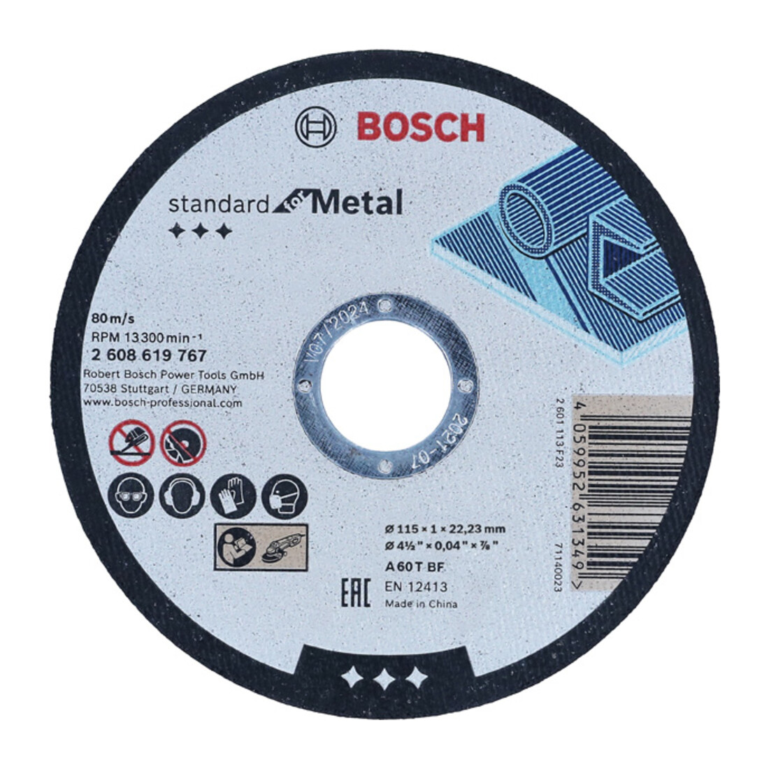 Disque à tronçonner droit Bosch, Standard for Metal 115 mm, 22.23 mm.