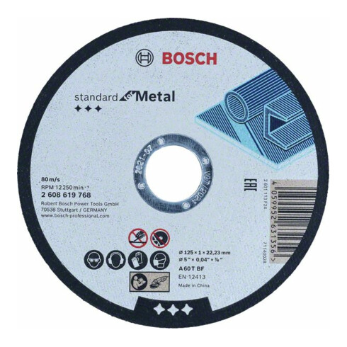 Disque à tronçonner droit Bosch, Standard for Metal Straight 125 mm, 22.23 mm