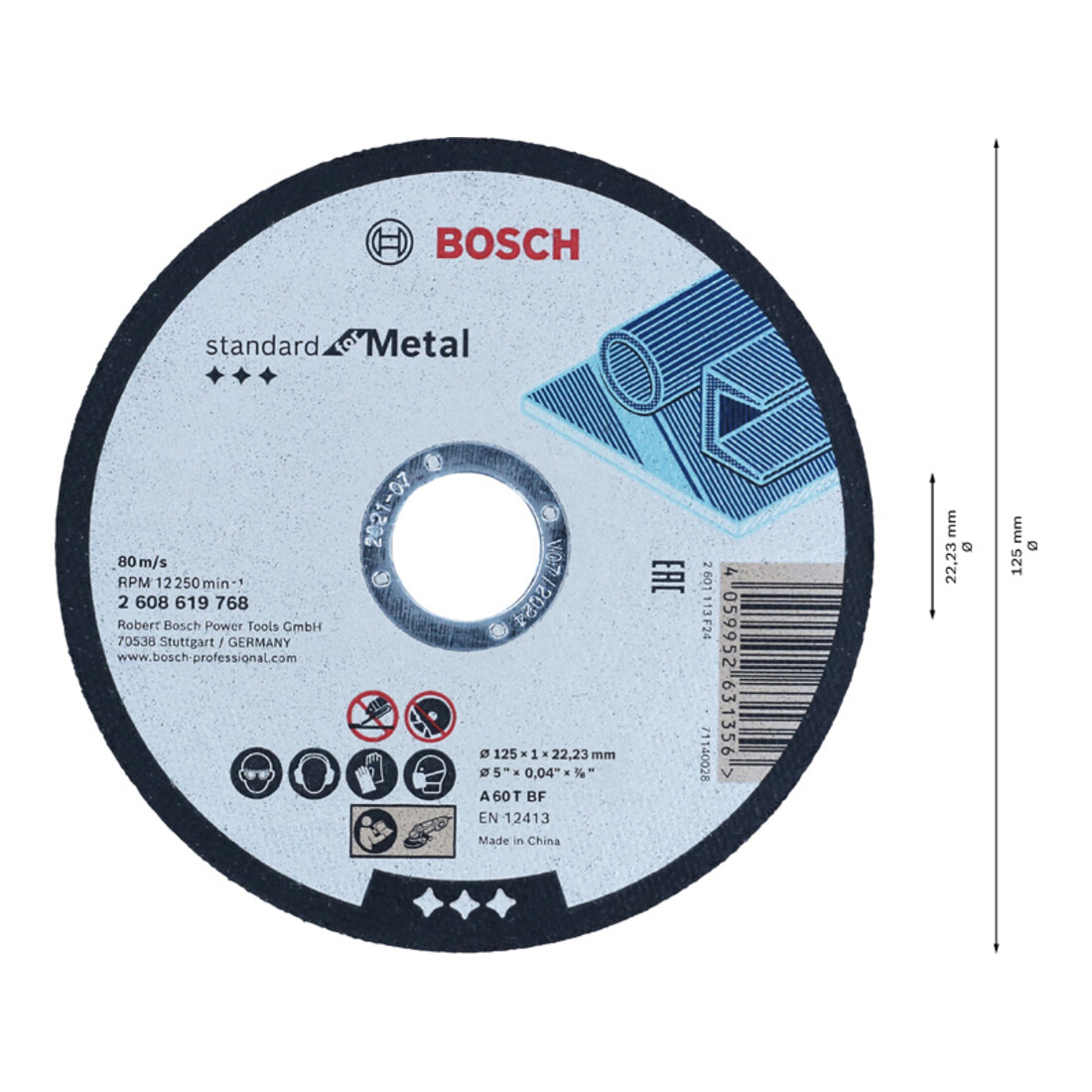 Disque à tronçonner droit Bosch, Standard for Metal Straight 125 mm, 22.23 mm