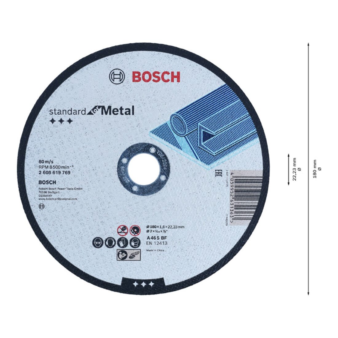 Disque à tronçonner droit Bosch, Standard for Metal Straight 180 mm, 22.23 mm