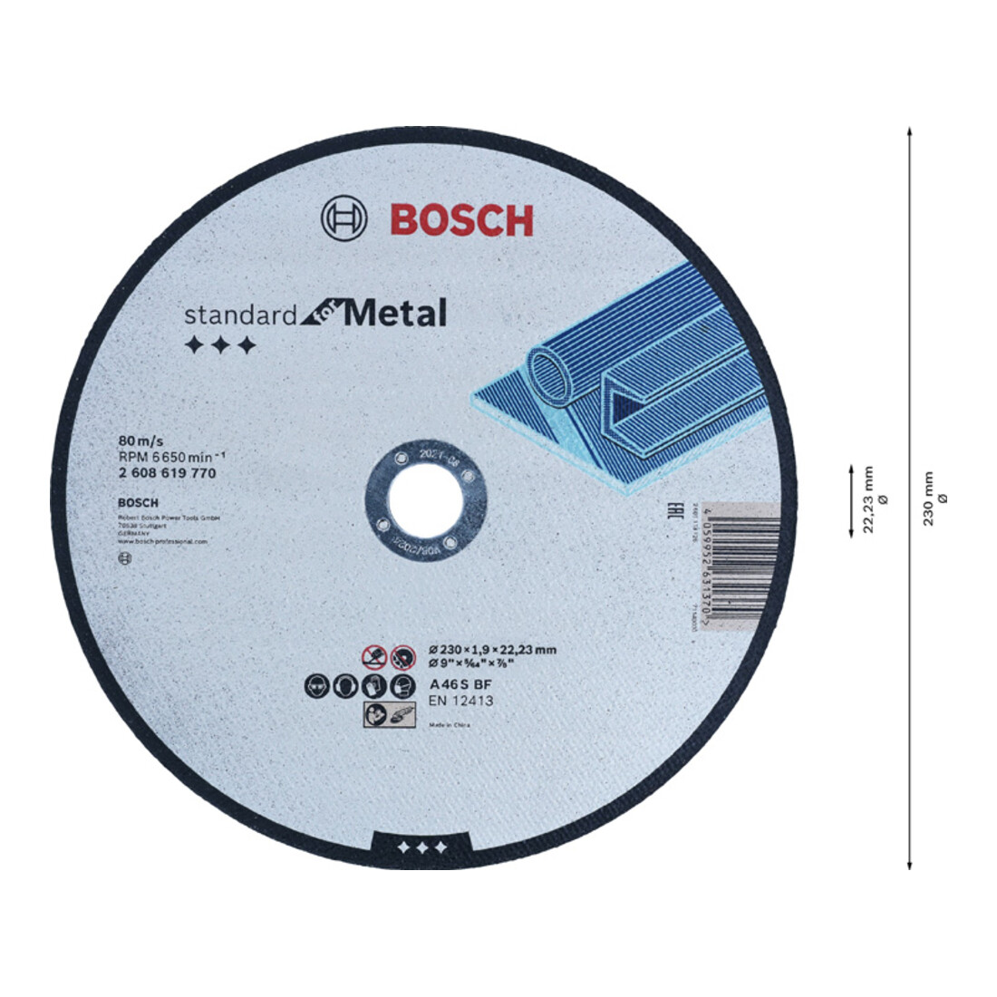 Disque à tronçonner droit Bosch, Standard for Metal Straight 230 mm, 22.23 mm
