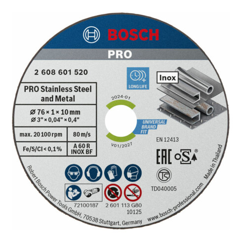 Disque à tronçonner Expert for Inox A 60 R INOX BF; 76 mm; 1 mm; 10 mm