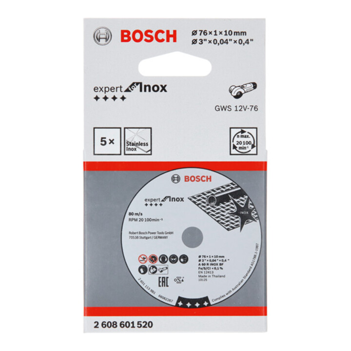 Disque à tronçonner Expert for Inox A 60 R INOX BF; 76 mm; 1 mm; 10 mm