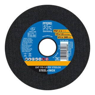 Disque à tronçonner PFERD EHT 115-1,0 PSF STEELOX acier inoxydable droit
