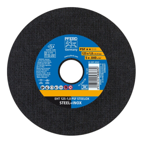 Disque à tronçonner PFERD EHT 115-1,0 PSF STEELOX acier inoxydable droit