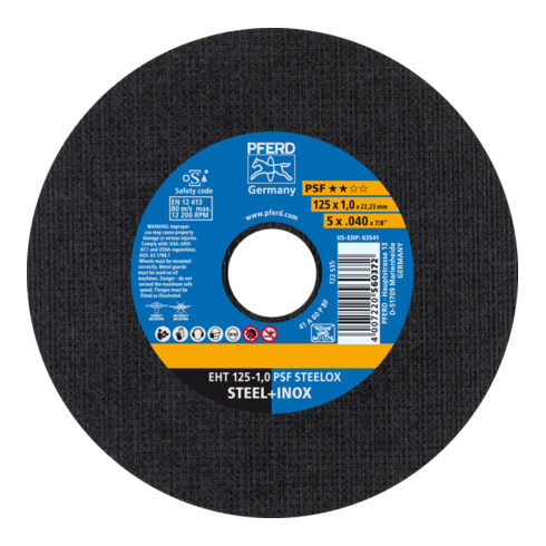Disque à tronçonner PFERD EHT 115-1,0 PSF STEELOX acier inoxydable droit