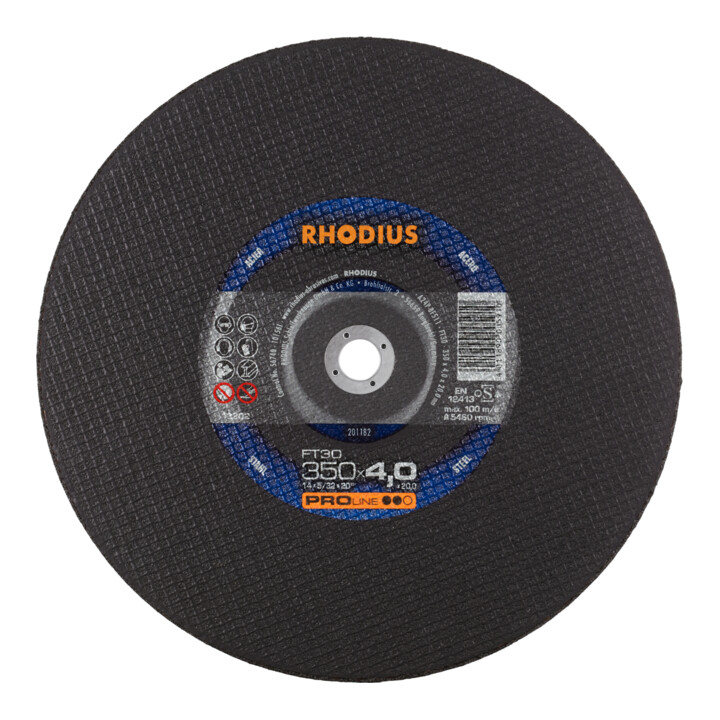 Disque à tronçonner Rhodius FT30 pour tronçonneuses à essence et électriques, 350 x 4,0 x 20,00 mm
