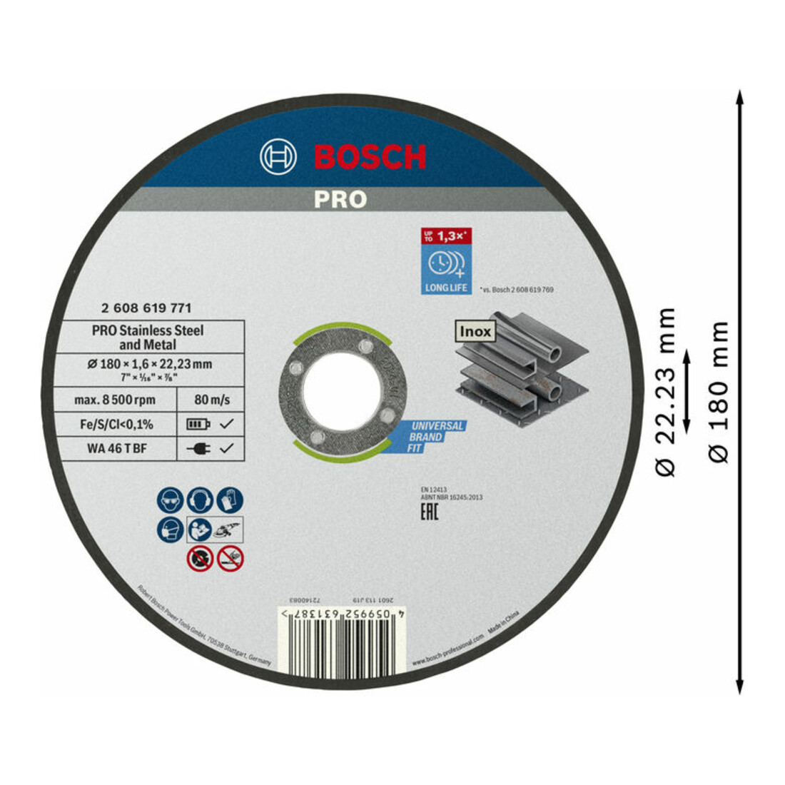 Disque à tronçonner Standard for Inox Bosch, diamètre 180 mm