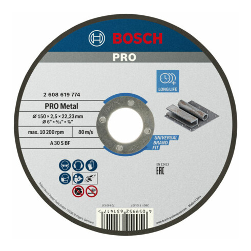 Disque à tronçonner Standard for Metal Bosch, diamètre 150 mm
